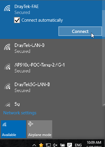 a screenshot of Windows 10 showing nearby SSIDs